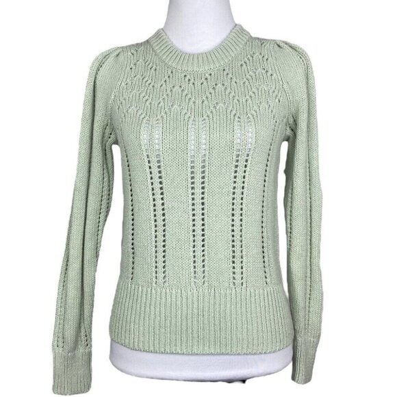 Madewell Women’s NWT Sage‎ Mist Pointelle Puff-Sleeve Coastal Knit Sweater S/C34 - Picture 1 of 10